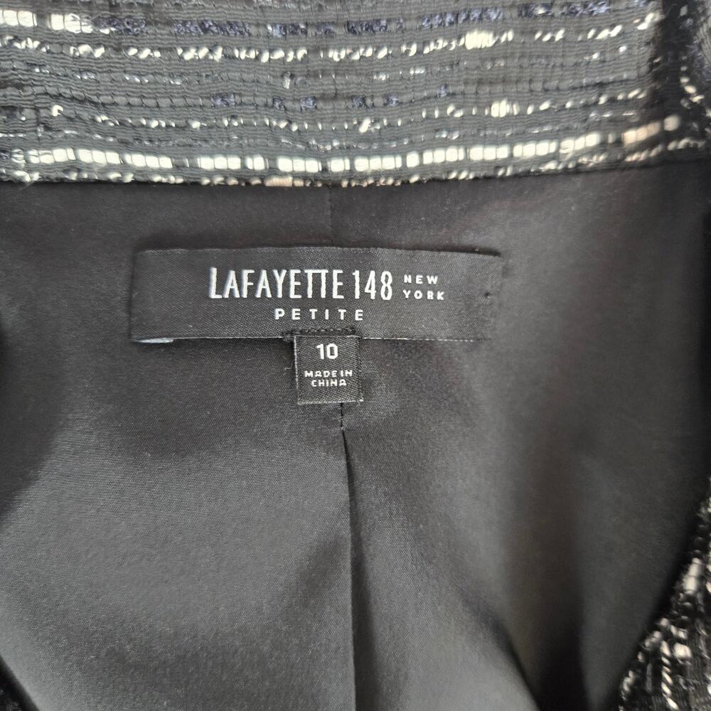 Lafayette 148 Black White Crop Tweed Blazer 10 Petite Prep Academia Quiet Money - Picture 7 of 13